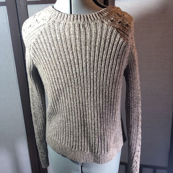 Lucky Brand Tomorrow taupe marled  cable knit sweater short fitted - Picture 5 of 14